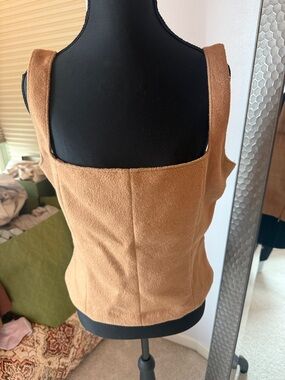 Zara Camel Brown Suede-Look Square Neck Tank Top